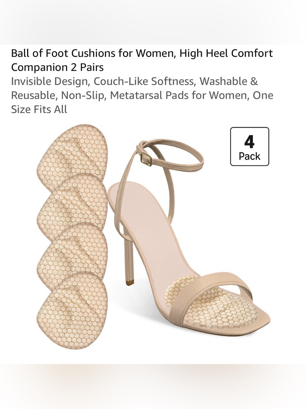 Nude Foot Cushions for Women High Heel Comfort Inserts - 4 Pack/2pairs one size